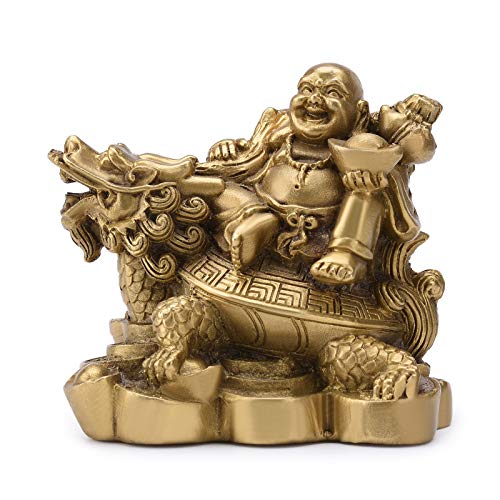 BRASSTAR 3.3”(H) Ruyi Laughing Buddha and Turtle-Wealth Good Fortune Health Buddha Statue for Home Office Decor TQZDPT72 - Image 1