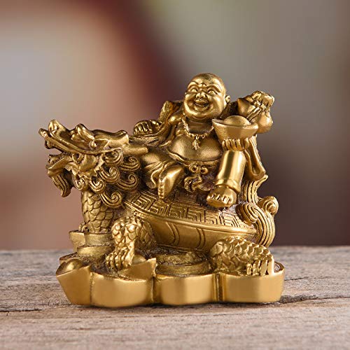BRASSTAR 3.3”(H) Ruyi Laughing Buddha and Turtle-Wealth Good Fortune Health Buddha Statue for Home Office Decor TQZDPT72 - Image 3