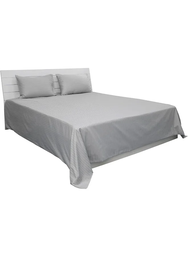 Hotel Linen Klub Hotel Linen Klub Double Bed Sheet Set - 3 Pieces, Luxurious 100% Cotton Sateen with 250 Thread Count, Elegant and Classic Stripe Design, Size: 220 x 240 cm + 2 Pillowcases (50 x 75 cm), Silver