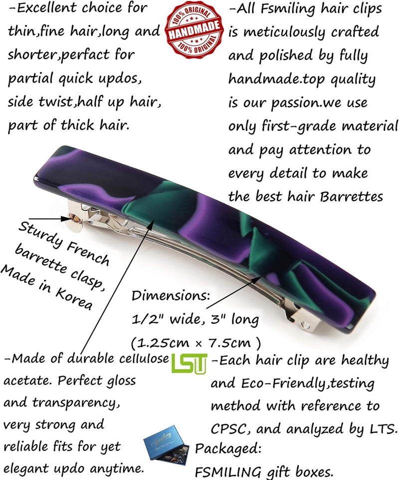 Fsmiling Hair Barrettes for Women French Hair Barrette Clip Small Acetate Hair Clips Barrette No Slip Hair Accessories 3-Pack - Image 3