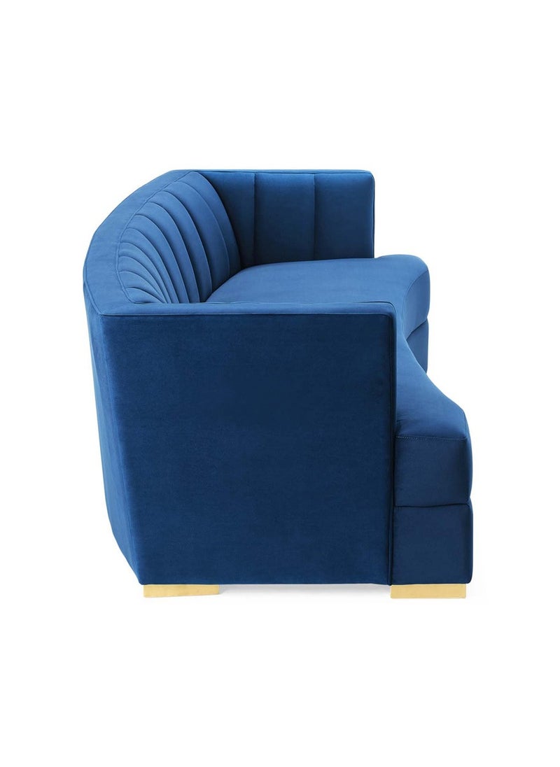 A to Z Furniture - Encompass Channel Tufted Velvet Curved Sofa in Navy Blue Color Channel Tufted Sofa - Image 1