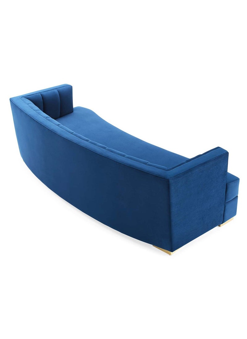 A to Z Furniture - Encompass Channel Tufted Velvet Curved Sofa in Navy Blue Color Channel Tufted Sofa - Image 1