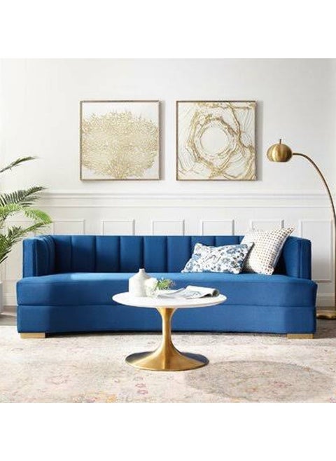 Encompass Channel Tufted Velvet Curved Sofa in Navy Blue Color Channel Tufted Sofa
