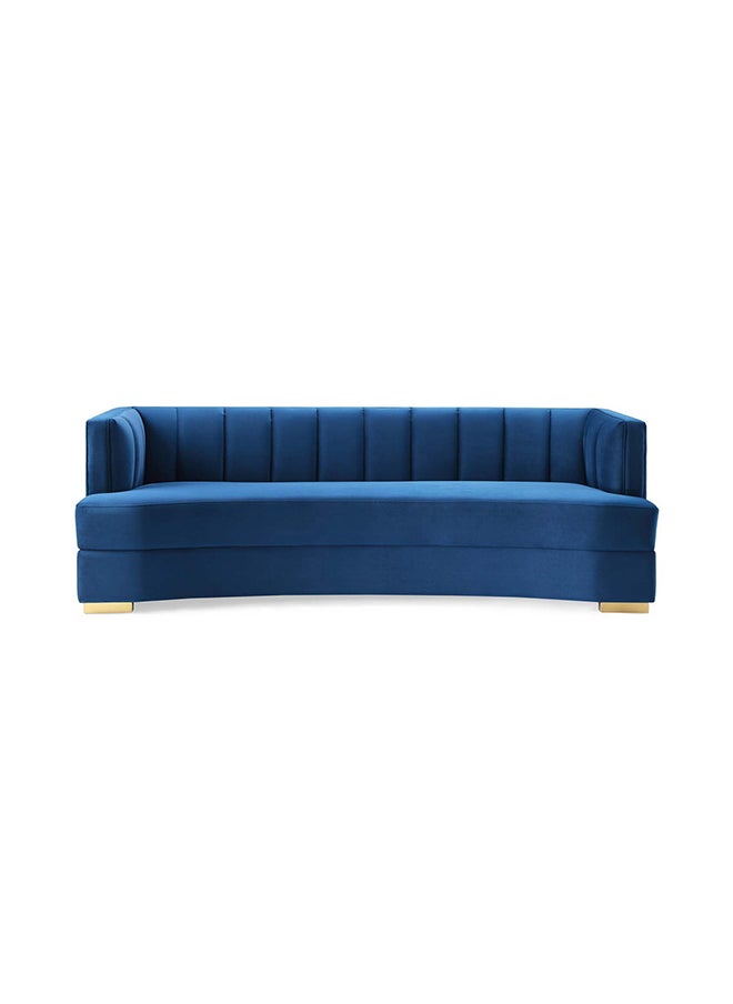 A to Z Furniture - Encompass Channel Tufted Velvet Curved Sofa in Navy Blue Color Channel Tufted Sofa - Image 1