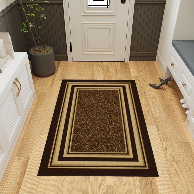 Ottomanson 33 x 5 Rugs for Living Room Border Area Rug for Bedroom Non Slip Durable Large Floor Carpet for High Traffic Areas Indoor Rug for Dining Room Kitchen Kids Playroom Brown