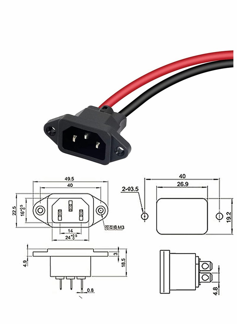 Y&D IEC 320 C14 Male 3 Pins Mount 10AWG AC Power DIY Waterproog Dustproof Inlet Socket Cable and 2 Untreated Wiring Stripped for Car Home Appliances Computer 28CM - Image 3