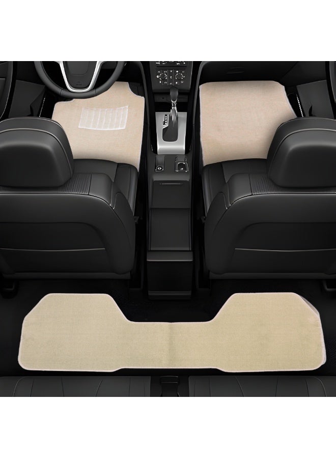 BYSON Durable Waterproof Car Floor Mats 3-Piece Set - Universal Fit Foot Mats for Sedan SUV - Soft Non Slip Heavy Duty Interior Carpet Protector - Easy to Clean Front and Rear Vehicle Mats (Beige) - Image 4