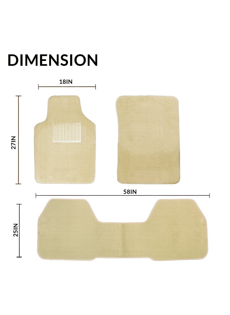 BYSON Durable Waterproof Car Floor Mats 3-Piece Set - Universal Fit Foot Mats for Sedan SUV - Soft Non Slip Heavy Duty Interior Carpet Protector - Easy to Clean Front and Rear Vehicle Mats (Beige) - Image 2
