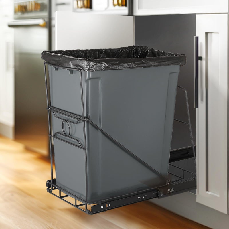 pbugac Stainless Steel Kitchen Adjustable Trash Can Holder, Heavy Duty Cabinet Pull Out Kit, Fit 7-11 Gallon Trash Can, Black(Trash Can Not Included) - Image 1