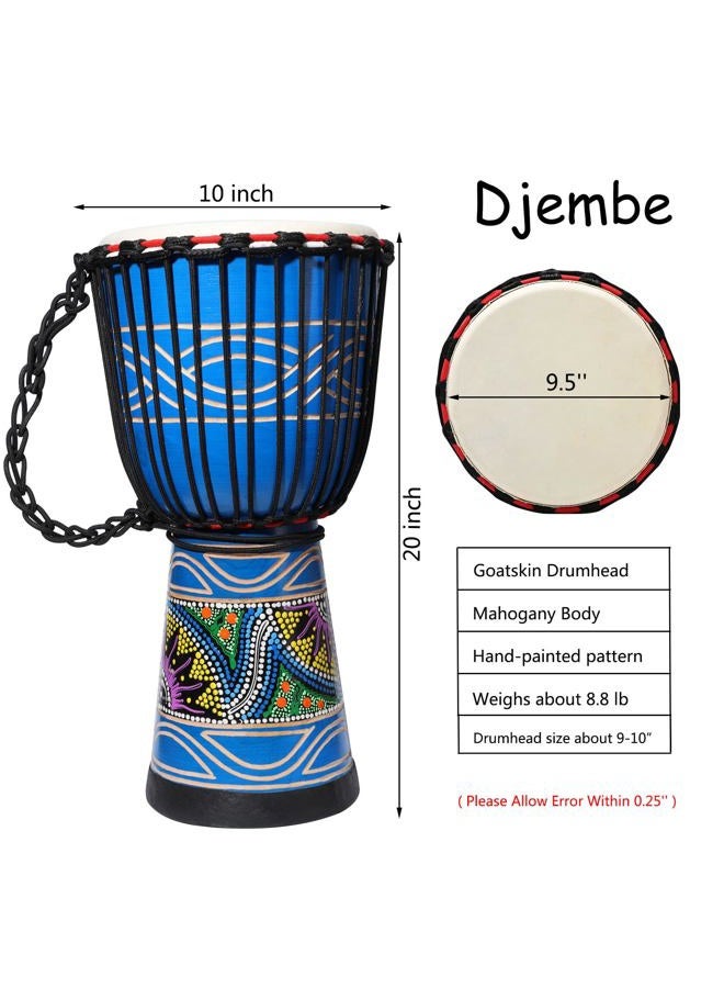 LIEKE Djembe African Drum 10'' x 20'' Mahogany Goatskin Drumhead Hand-painted Pattern Hand Drum for Adults Beginners (Blue) - Image 2