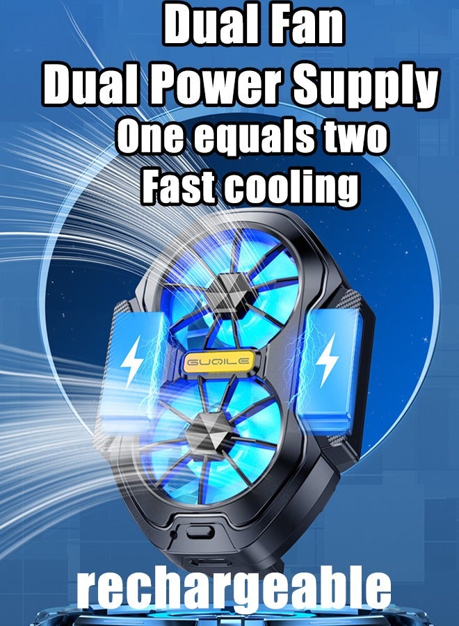 Phone Cooler with LED Light, Dual Fan USB Rechargeable Mobile Cooling Fan without Noise, Cellphone Radiator for Playing Games Tiktok for Universal iPhone/Android Smartphone - Image 2