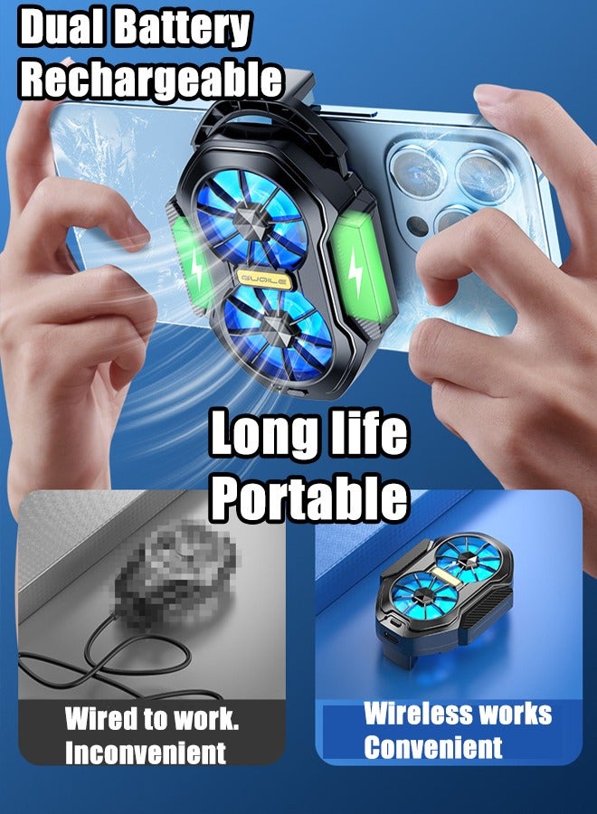 Phone Cooler with LED Light, Dual Fan USB Rechargeable Mobile Cooling Fan without Noise, Cellphone Radiator for Playing Games Tiktok for Universal iPhone/Android Smartphone - Image 4