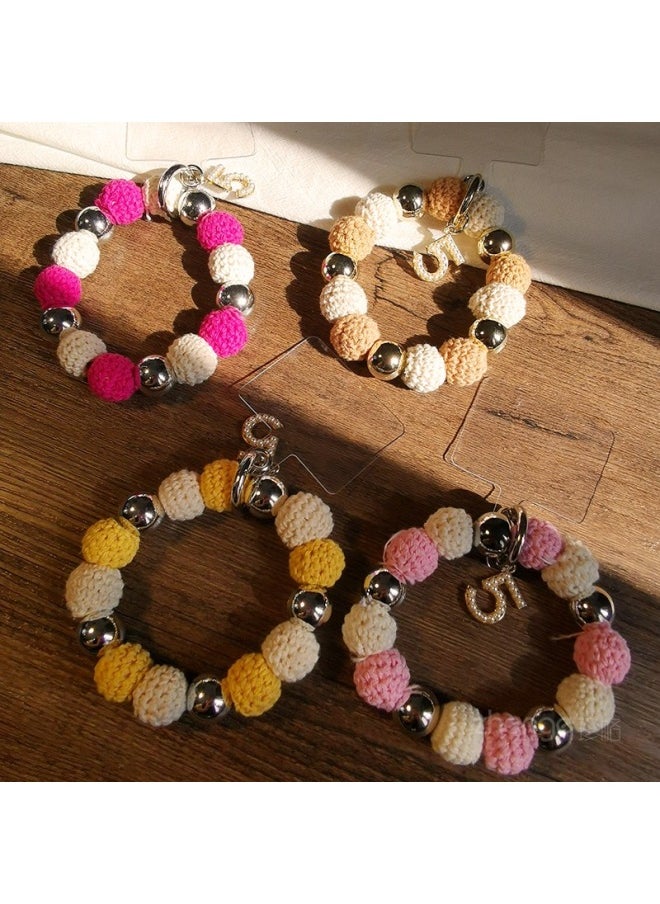 Generic - No. 5 Wool Electroplated Beaded Bracelet Mobile Phone Lanyard Short Wrist Ins Women's Elastic Rope String Chain Stretchable Winter-Specifications Support Image Upload:[Yellow] No. 5 Wool Electroplated Beaded Bracelet + Transparent Card - Image 1