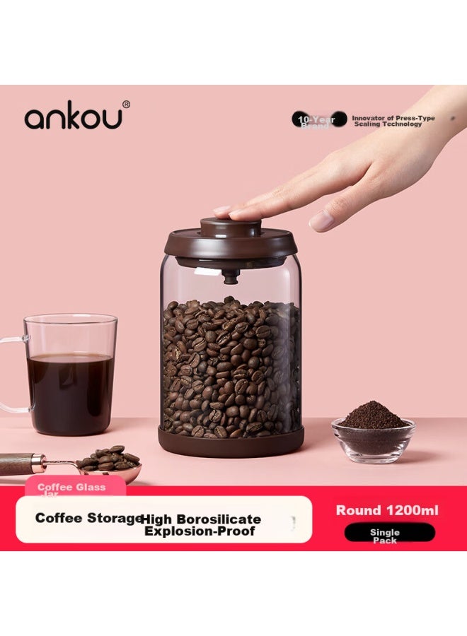 Ankou Coffee Grounds And Beans Airtight Container, Storage Jar For Snacks, Candy, And Nuts, Glass Sealed Container With Air Release Valve, 1200ml - Image 1