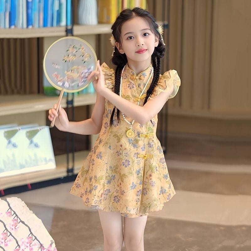 Girls'' Cheongsam Set, New Summer Cheongsam Dress, New Chinese-Style Skirt, Fashionable National Style Two-Piece Set - Image 3