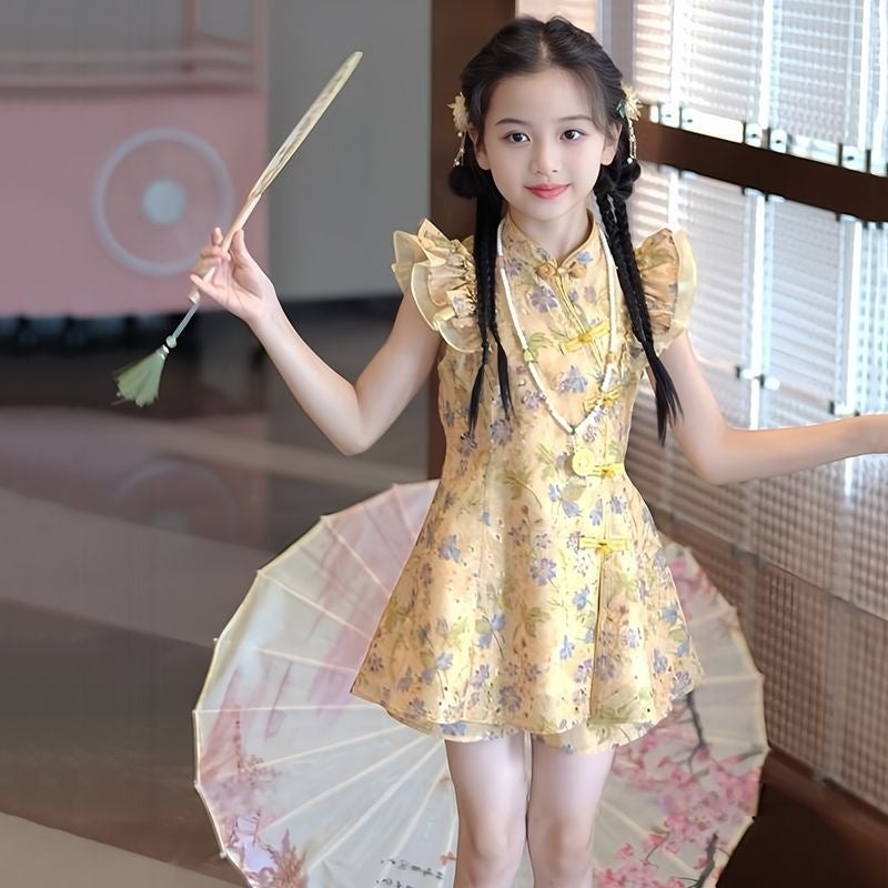 Girls'' Cheongsam Set, New Summer Cheongsam Dress, New Chinese-Style Skirt, Fashionable National Style Two-Piece Set - Image 4