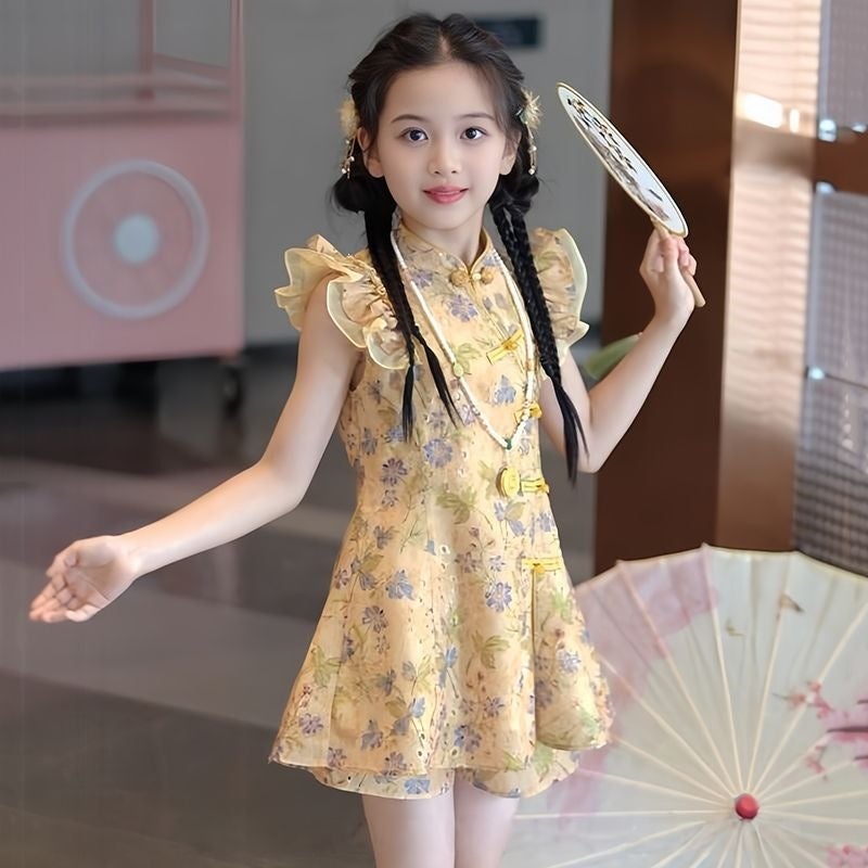Girls'' Cheongsam Set, New Summer Cheongsam Dress, New Chinese-Style Skirt, Fashionable National Style Two-Piece Set - Image 5