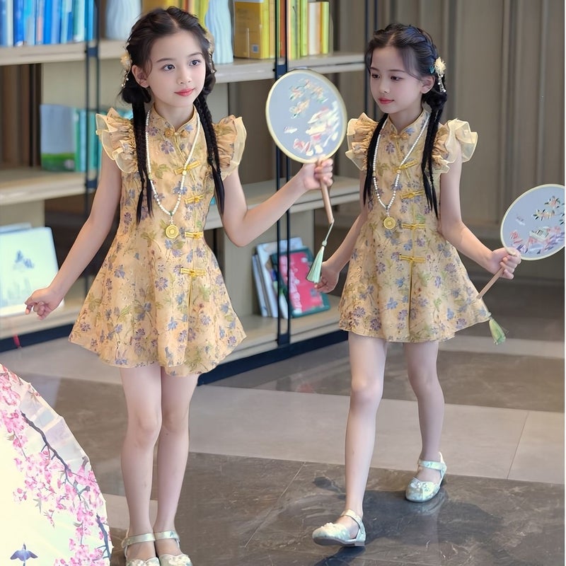 Girls'' Cheongsam Set, New Summer Cheongsam Dress, New Chinese-Style Skirt, Fashionable National Style Two-Piece Set - Image 2
