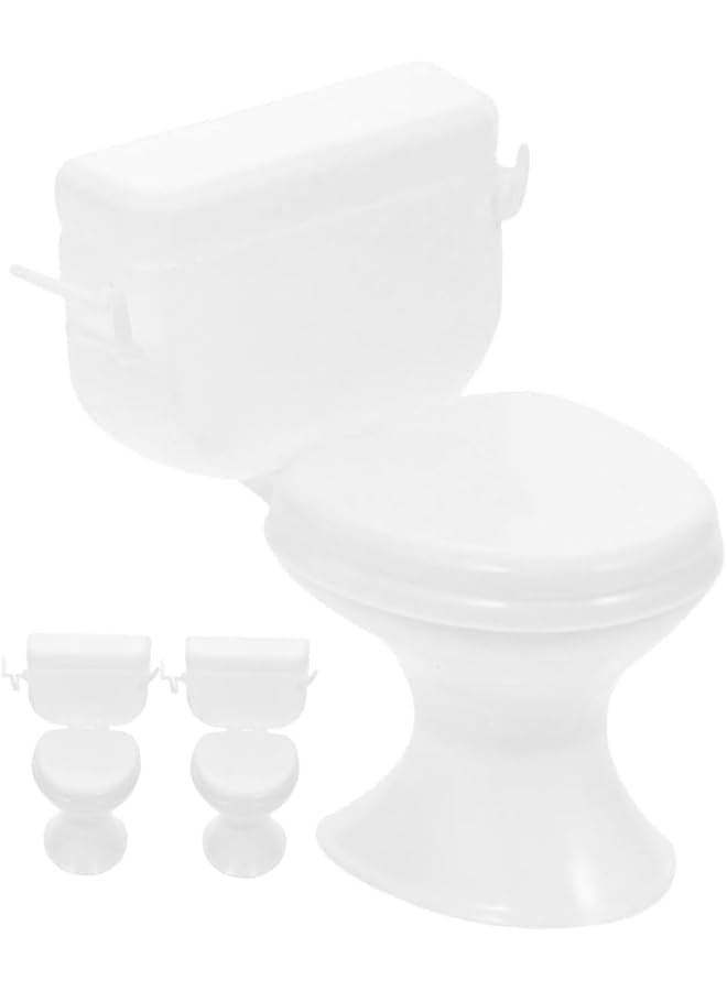 KASTWAVE Mini Toilet Seat Toy For Dollhouse Classic Bathroom Miniature Furniture 1/12 Scale Doll Toilet For Dolls Playset & Cake Topper Accessories White 2 Pieces - Image 1