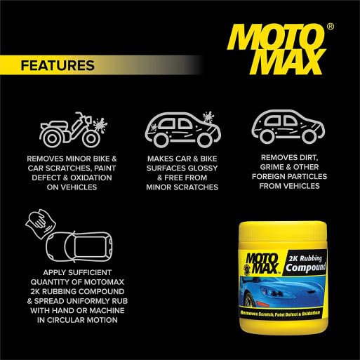 Motomax مركب موتوماكس 2K 200 جرام | يزيل الخدوش الطفيفة، علامات الدوامات، عيوب الطلاء والأكسدة من الأسطح المعدنية على السيارات والدراجات النارية | يزيل الأوساخ، والشوائب، والبقع لجعل السطح لامع - Image 3