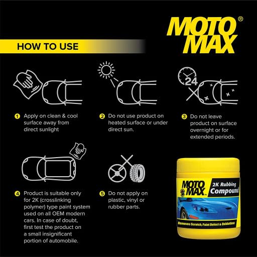 Motomax مركب موتوماكس 2K 200 جرام | يزيل الخدوش الطفيفة، علامات الدوامات، عيوب الطلاء والأكسدة من الأسطح المعدنية على السيارات والدراجات النارية | يزيل الأوساخ، والشوائب، والبقع لجعل السطح لامع - Image 4