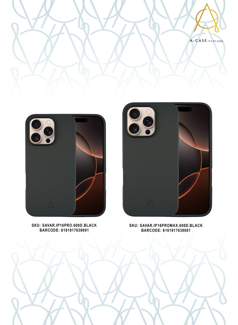 A-Case itsmycase سلسلة Savar مصنوعة من ألياف الأراميد 600D متوافقة مع MagSafe آيفون 16 برو - أسود - Image 5