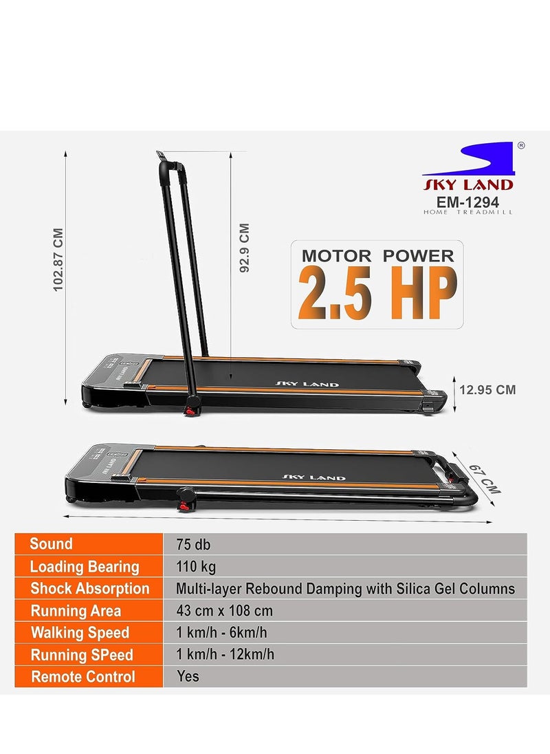 Sky Land 2-in-1 Under Desk Treadmill | Foldable 2.5 HP Walking Pad and Running Machine for Home and Office | Quiet Mini Treadmill with LED Display, Remote Control, and Space-Saving Design - EM-1294  - Image 5
