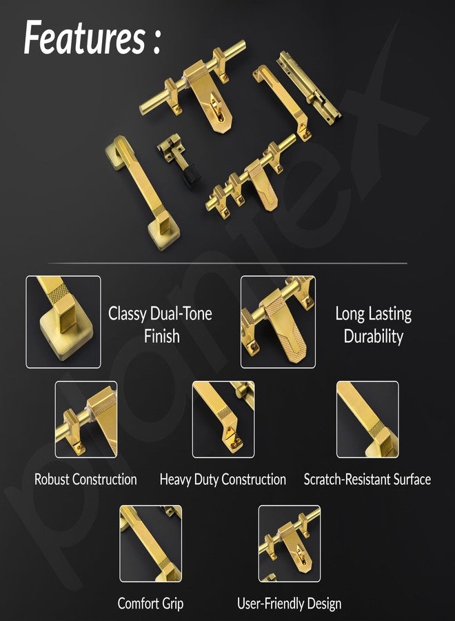 Plantex Stainless Steel Door Kit for Single Door/Door Accessories (10-inch Al-Drop,8-inch Latch,2 Handles of 8 and 7 Inch,7-inch Tower Bolt and 4-inch Door Stopper- (PVD Gold) - Image 4