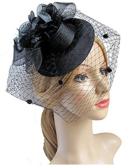 Generic Elegant Mesh Veil Hat Kids Hair Accessories Black