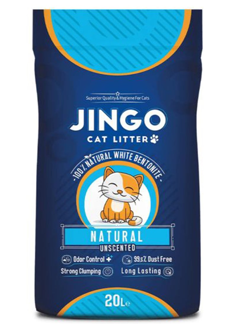 Jingo Natural White Bentonite Natural Unscented Cat Litter - 20 L