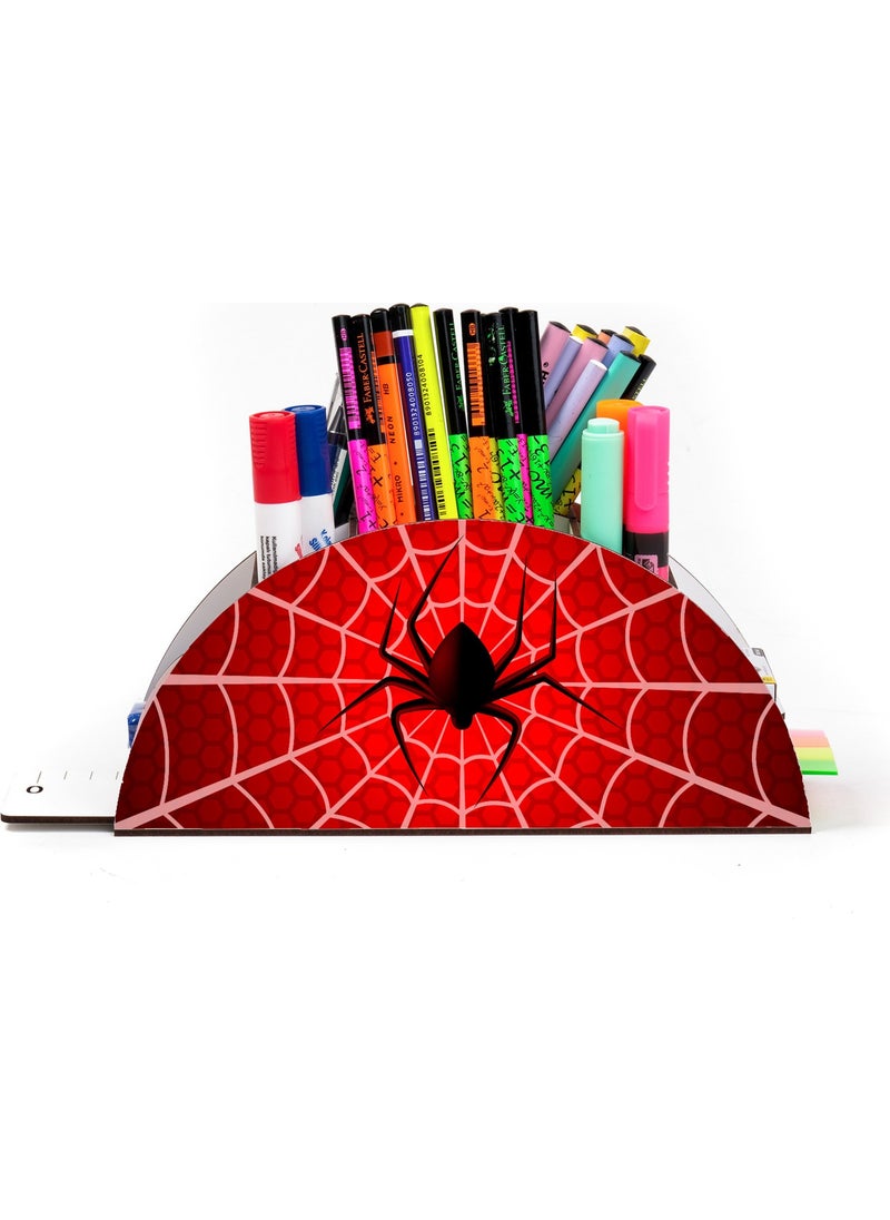 KutuTR Wooden Vip Spiderman Series Desktop Pen Holder with Rainbow Ruler Assembled Organizer for Kids  - Image 2
