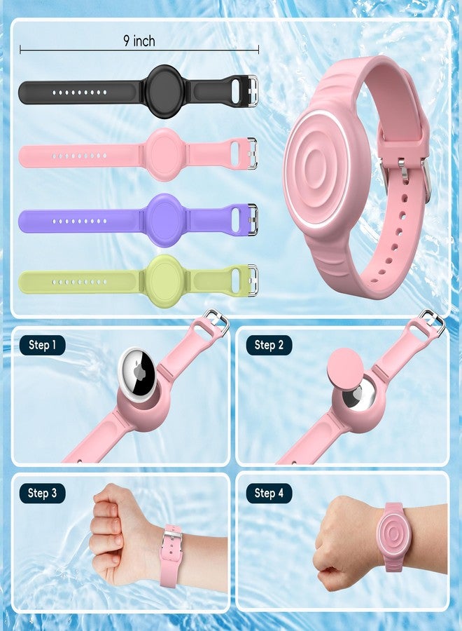 R-fun Waterproof AirTag Bracelet for Kids, Soft Silicone AirTag Watch Band Holder, Adjustable Wave Ripple AirTag Bracelet Wristband, Compatible with Apple AirTag(1st & 2nd Gen), Black/Pink - Image 3