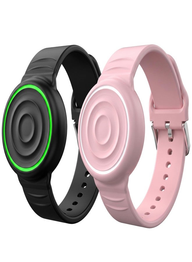 R-fun Waterproof AirTag Bracelet for Kids, Soft Silicone AirTag Watch Band Holder, Adjustable Wave Ripple AirTag Bracelet Wristband, Compatible with Apple AirTag(1st & 2nd Gen), Black/Pink - Image 1