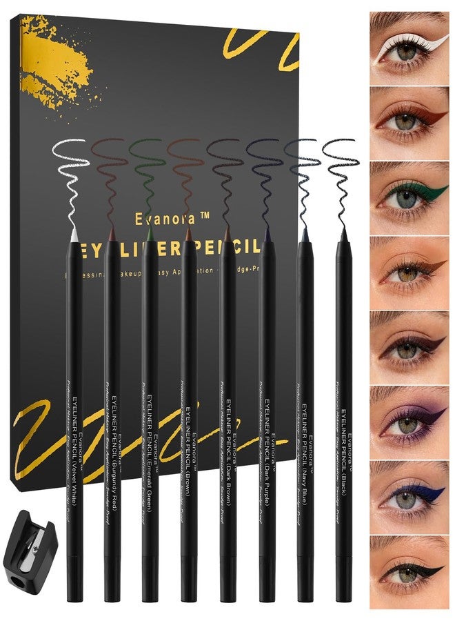 Evanora 8Pcs Colored Eyeliner Eye Liner Pencils Makeup Set for Women, Gel Eye Line Pencils Set for Women Eye Makeup Eyes Liner Pen with Sharpener, Smooth Use Long-Lasting & Waterproof Eye Liner Pen Kit - Image 1