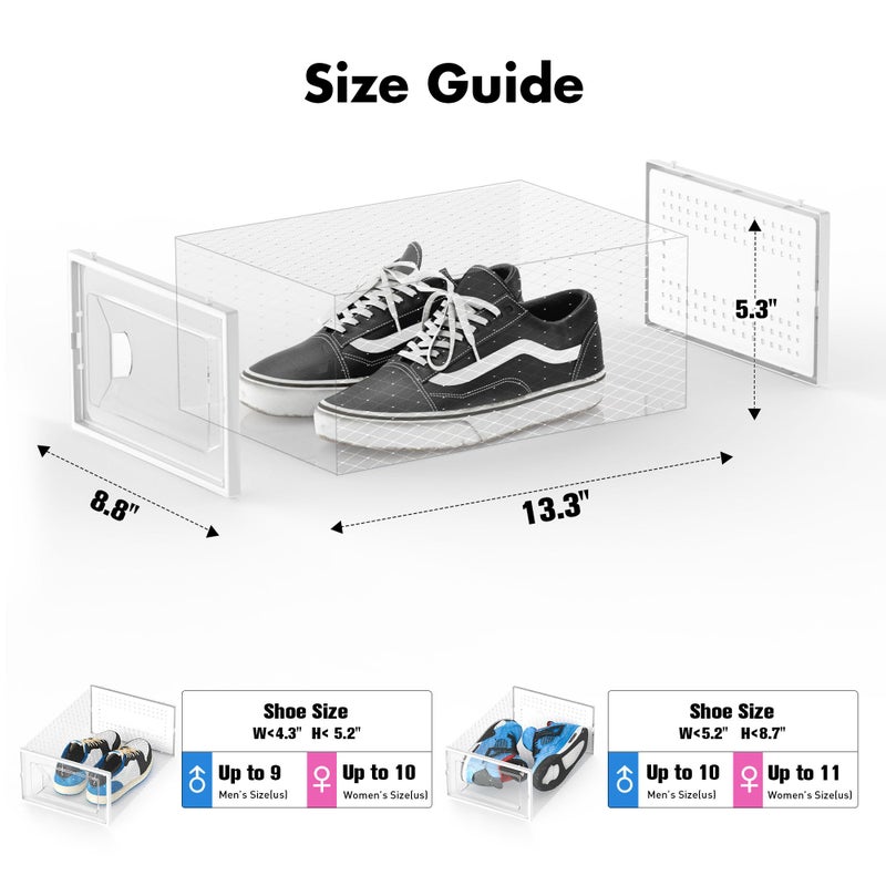 Foluck Shoe Storage Box, 15 Pack Clear Plastic Stackable Shoe Organizer for Closet, Interlocking Design Shoe Container Bins for Sneakers, Foldable Shoe Rack with Lids, White - Image 2
