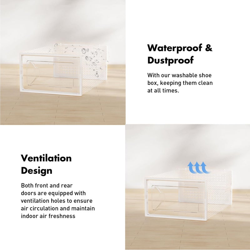 Foluck Shoe Storage Box, 15 Pack Clear Plastic Stackable Shoe Organizer for Closet, Interlocking Design Shoe Container Bins for Sneakers, Foldable Shoe Rack with Lids, White - Image 5