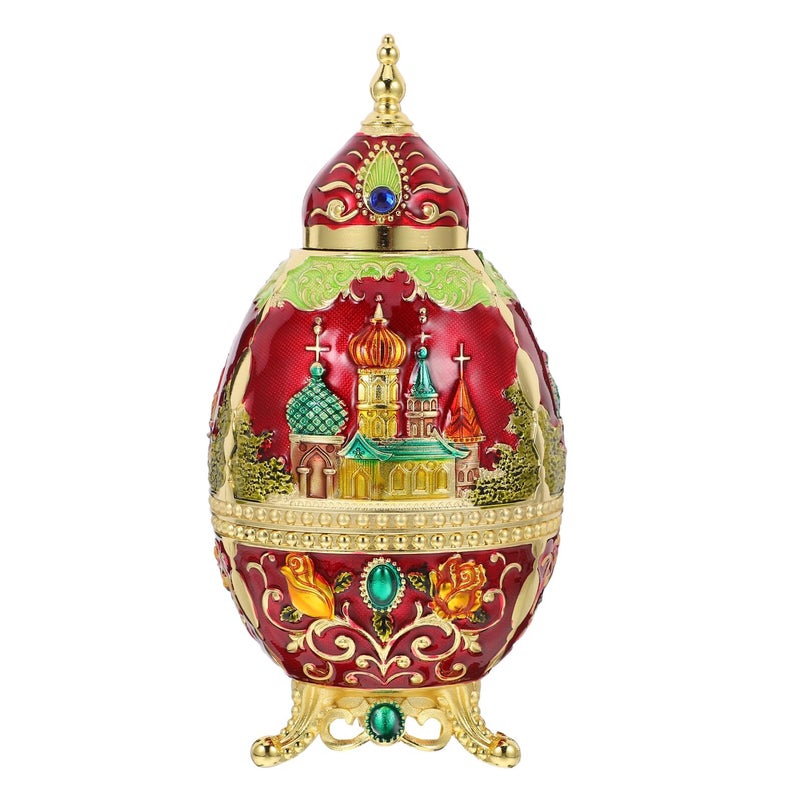 Retractable Lid Automatic Toothpick Dispenser Hand Press Gold Red Castle Design - Image 2