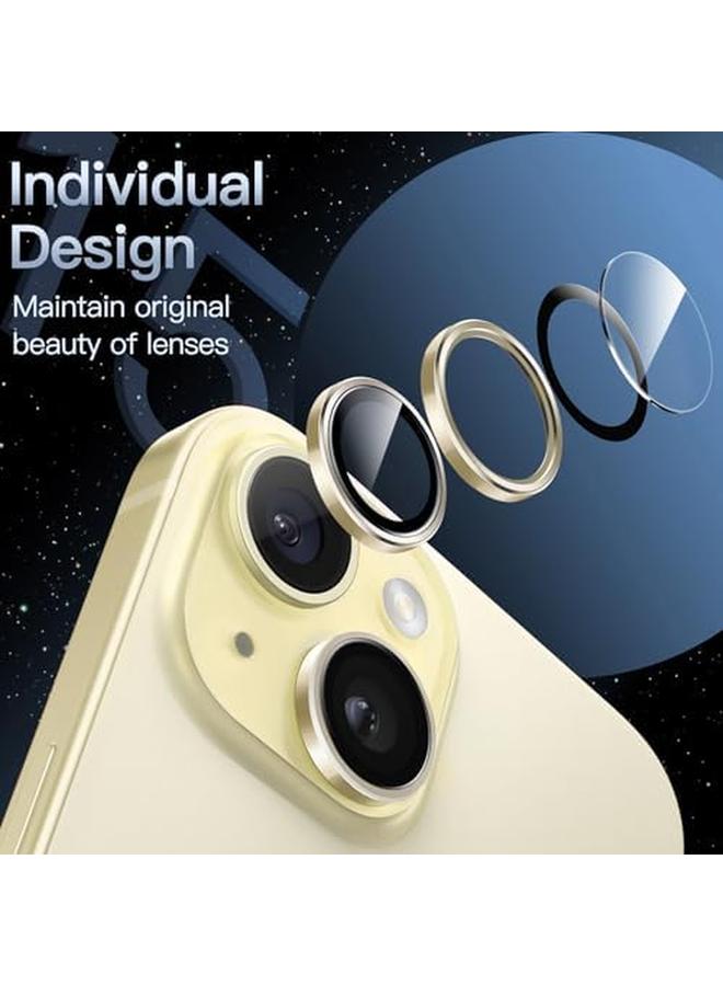 جي تيك واقي عدسة الكاميرا لهاتف آيفون 15 مقاس 6.1 بوصة وآيفون 15 بلس مقاس 6.7 بوصة 9H غطاء معدني من الزجاج المقوى شفاف عالي الدقة مجموعة واحدة باللون الأصفر - Image 3