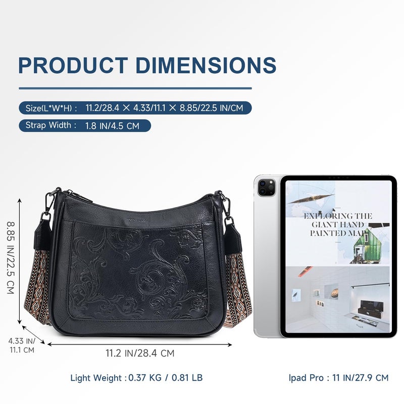 VIMUTI Crossbody Bags for Women,Vegan Leather Crossbody Purse with Adjustable Strap Embossed Flower Women's Shoulder Handbags (05-Black) - Image 5