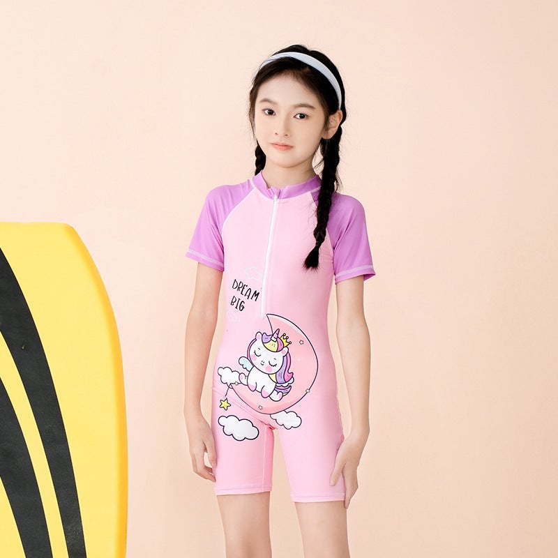 Generic Girls One-Piece Quick-Dry Swimsuit Pink