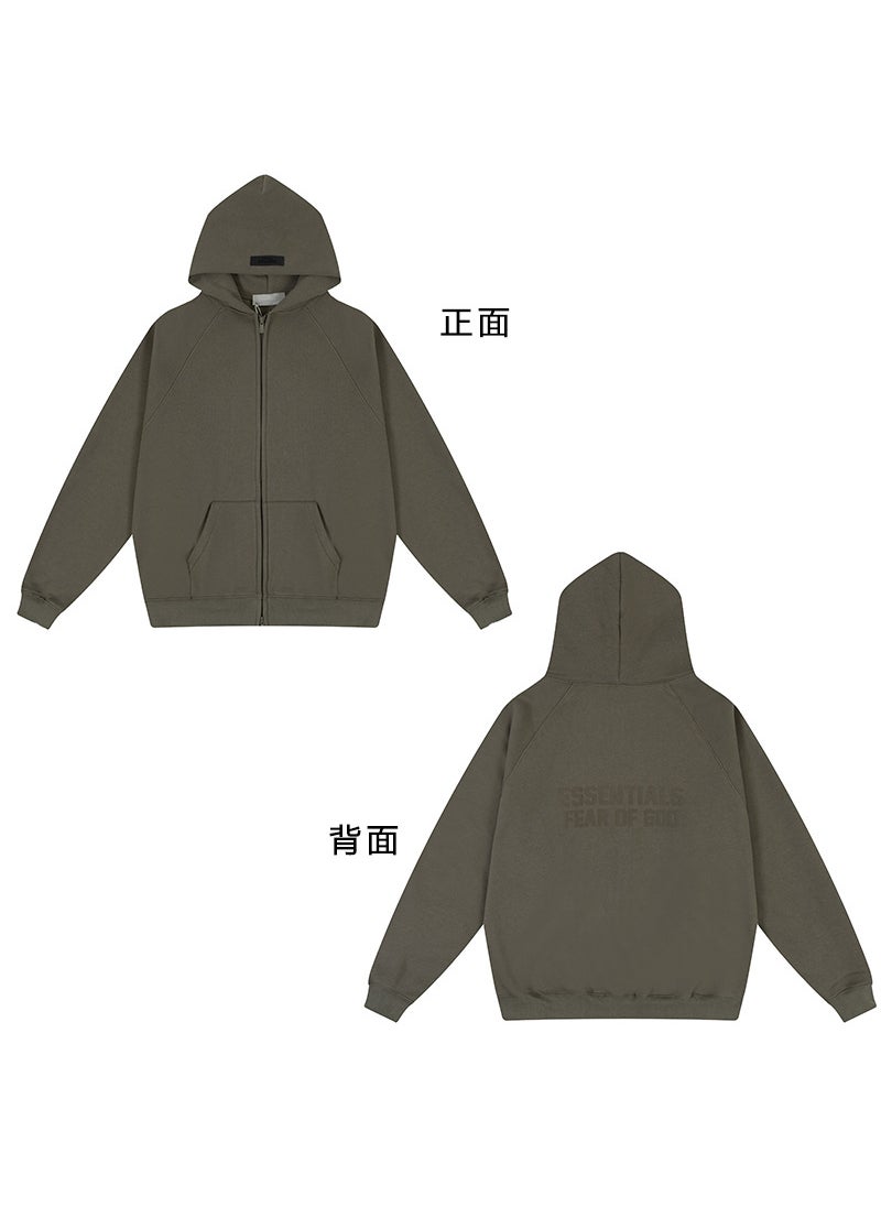 Generic - FOG ESSENTIALS Hoodie Autumn Winter Plush Zip Jacket Brown - Image 1