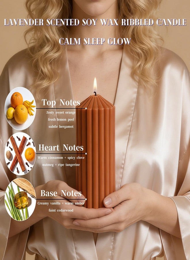 MAKALONE Burnt Orange Ribbed Pillar Candles Set of 3-Spiced Orange,Cinnamon & Clove Scented Soy Wax，Aesthetic Retro Textured Pillars-2.8x4,6,8in,High-Low Trio for Boho Home Decor,Spa & Gifting - Image 2