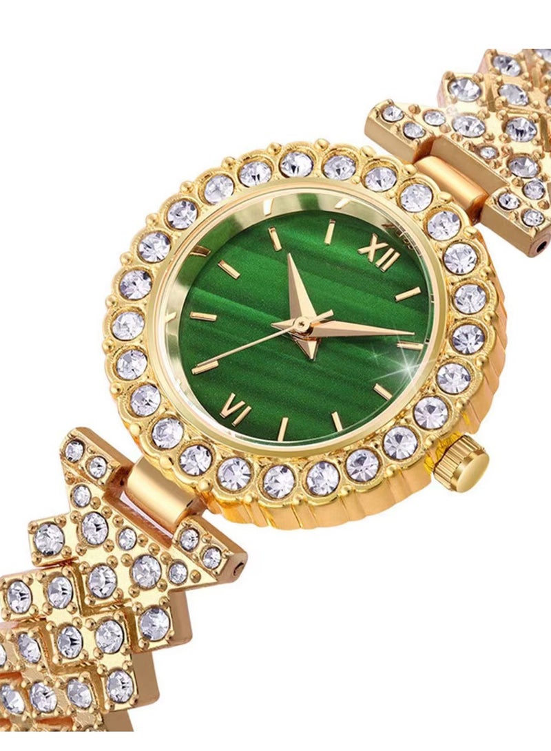 New Diamond Green Face Women's Watch Luxury Women's Watch Bracelet (Gold) - Image 2