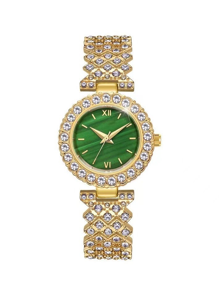 New Diamond Green Face Women's Watch Luxury Women's Watch Bracelet (Gold) - Image 1