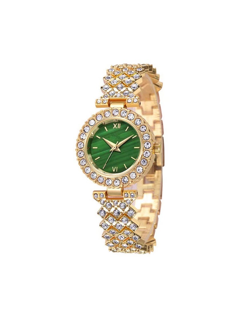New Diamond Green Face Women's Watch Luxury Women's Watch Bracelet (Gold) - Image 4