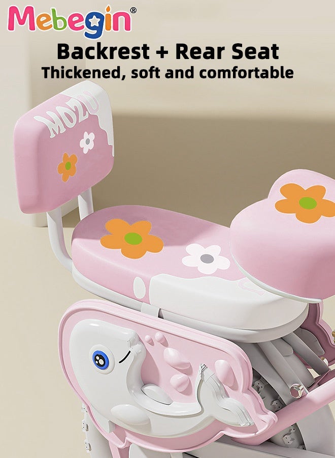 MEBEGIN 14 Inches Foldable Bike with Soft Seat, Children Bicycle with Adjustable Saddle and Foldable Body, Adorable Bike with Luminous Training Wheels, Handbrake and Basket, Princess Style Bicycle, Ideal Gift for Girls and Beginners - Image 4