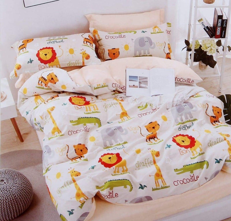 MOSHO Kids Cartoon Print BedSheet Double Bed 180 TC Glace Cotton Animal Print with Pillow Covers - Image 5