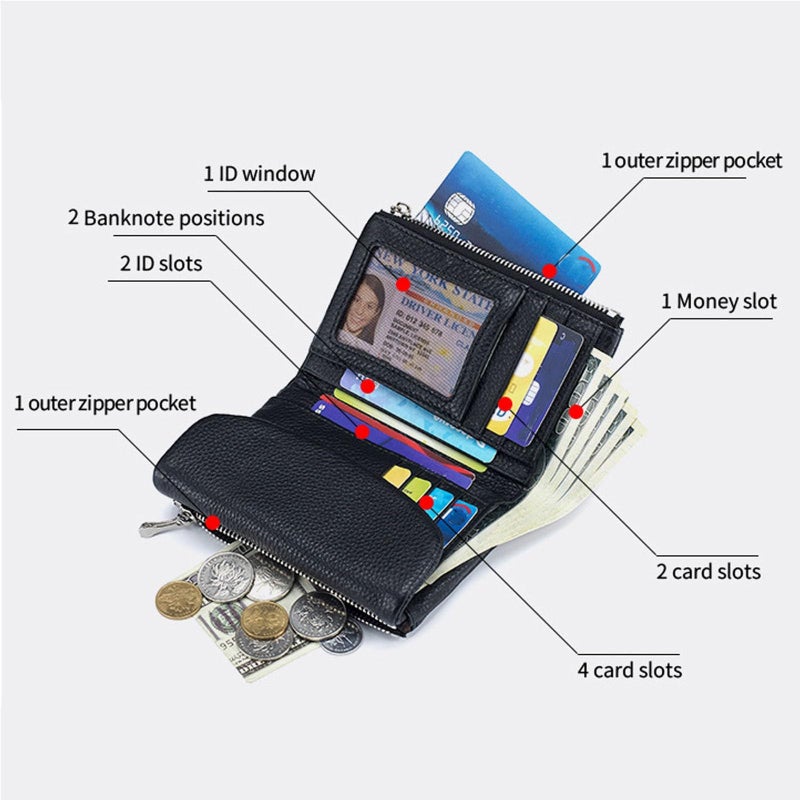 محفظة نسائية صغيرة حمراء من الجلد مانعة لاختراق تقنية RFID مع حافظة بطاقات مدمجة بسحاب - Image 5