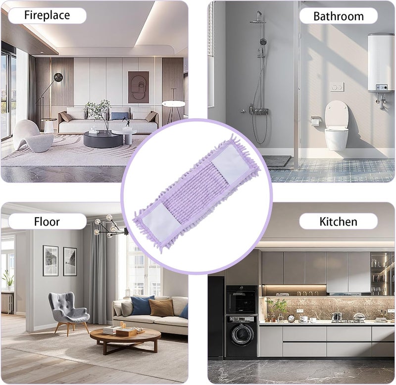 Jerliflyer Dust Mop for Floor, Microfiber Mop Replace Cloth Heads Dry Wet Flat Mops with a Extra Chenille Refill Mopping Pad for Tile Floors Hardwood Tile 42 x 16cm(Purple) - Image 3