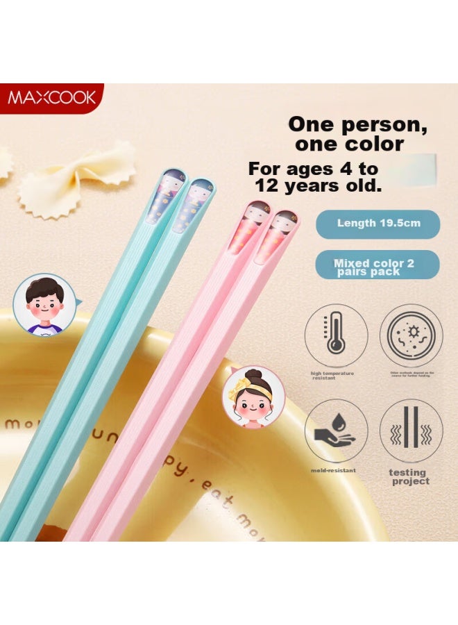 MAX COOK Meichun (maxcook) Chopsticks, Alloy Chopsticks, Children's Non-slip Chopsticks For Home Use, Divided Dining Chopsticks, Tableware Set, 2 Pairs Mixed Colors Mck7421  - Image 1